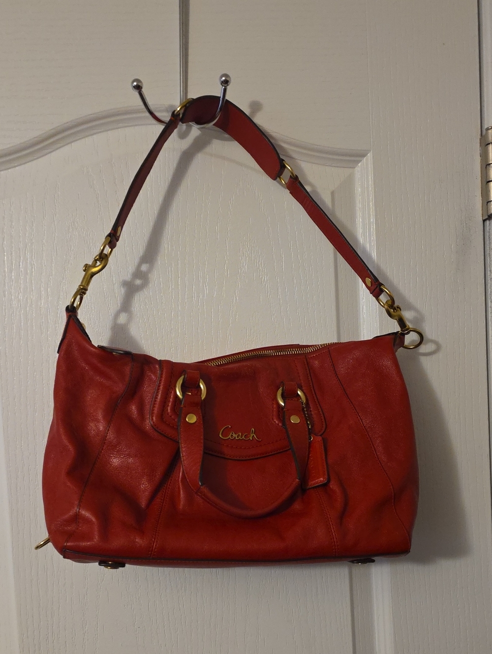 Coach Red Leather Shoulder Bag - Classic Everyday Tote